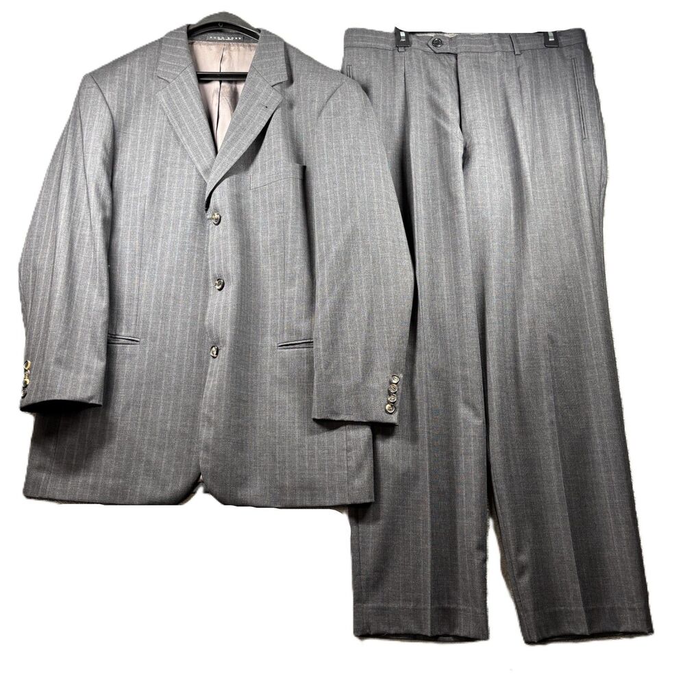 Hugo Boss Men Einstein Sigma Suit Blazer Pants Wool Grey Pinstripe 44R 36x31